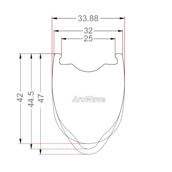 ArcWave™ 700C 47×32碳纤维轮圈，非对称波浪形辐条床，20 孔